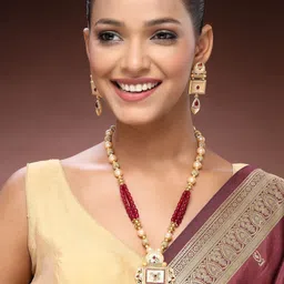 ADIVA 22K Gold-Plated Kundan Studded And Artificial Beaded Jewellery Set image 5