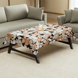 Aura Black & Orange Floral Printed 4-Seater Rectangle Table Cover-image-40