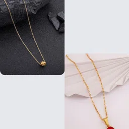 SZN Set Of 2 Gold-Plated Heart Shaped Enamelled Pendants With Chains-picture-42