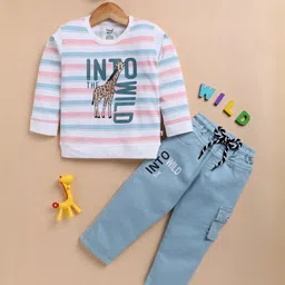 Toonyport Boys Graphic Printed Round Neck T-shirt with Trousers Clothing Set-image-1