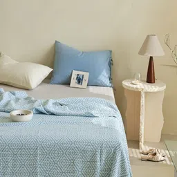 JC HOME Blue & White Geometric AC Room 300 GSM Double Bed Quilt-picture-31