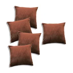 RD TREND Coffee Brown Set of 5 Striped Velvet Square Cushion Covers image 2