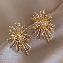 DressBerry Korean Gold-Plated American Diamond Studded Spiked Shaped Drop Earrings-picture-40
