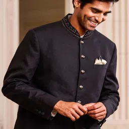 Tasva Linen Mandarin Collar Sherwani Set image 4