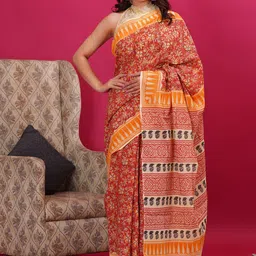 Shivanya Handicrafts Ethnic Motifs Printed Pure Mulmul Cotton Block Print Saree-image-41