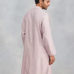 Fabindia Geometric Woven Design Band Collar Viscose Silk Straight Kurta image 2