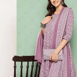 Jaitpuriya Women Floral Printed Regular Pure Cotton Kurta with Trousers & With Dupatta image 5