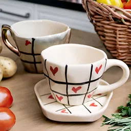 Kraftlik Handicraft White & Black Handcrafted and Hand Painted Printed Ceramic Glossy Mugs Set of Cups and Mugs image 4