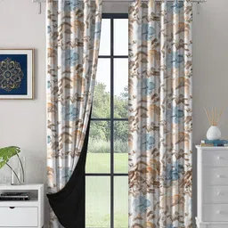 LINENWALAS Happy Sleeping White & Blue 2 Pieces Floral Blackout Window Curtains-picture-18
