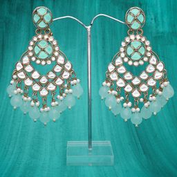 MEIRA JEWELLERY Gold-Plated Artificial Stones Studded & Beaded Teardrop Shaped Chandbalis-picture-39
