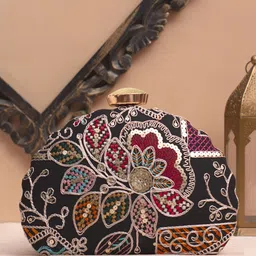 ARTKLIM Floral Embroidered Sequinned Box Clutch image 4