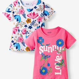 Honeyhap Girls Round Neck Short Sleeves Floral Cotton Casual Tshirts-picture-31