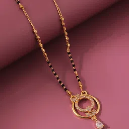 Voylla Dewdrop Aura Gold-Plated American Diamond Stone Studded & Beaded Mangalsutra-image-92