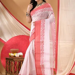 DESH BIDESH Ethnic Motifs Woven Design Pure Cotton Taant Saree image 4