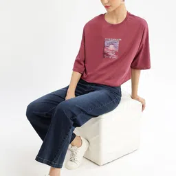 SHOWOFFFF Women Printed Drop-Shoulder Sleeves Boxy T-shirt image 3