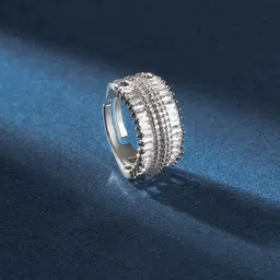 TEEJH Shashi Shine Silver Plated Cubic Zirconia Studded Finger Ring-image-18