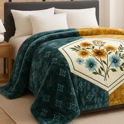 bsb home Green & White Floral Heavy Winter 550 GSM Printed Double Bed Blanket-image-45