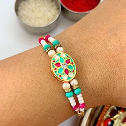 sangria Meenakari Kundan Traditional Handmade Rakhi for Brother image 5