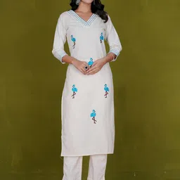 ZOYOTO Women Embroidered Regular Pure Cotton Kurta with Trousers-picture-33