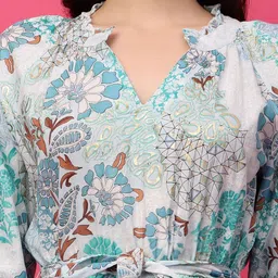 RANGRIWAZ Women Floral Print V-Neck Puff Sleeve Tie-Ups Fit & Flare Midi Dress image 3