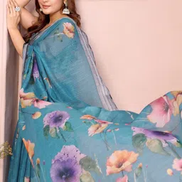 AG TEXTILE Floral Art Silk Saree image 4