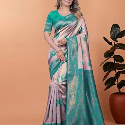 HERE&NOW Ethnic Motifs Woven Design Zari Banarasi Saree-picture-29