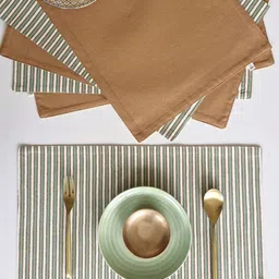 The Yard House 6-Pcs Green & Brown Checked Cotton Wipeable & Anti-Slip Table Placemats image 3