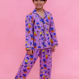 FREE BIRDS Kids Printed Lapel Collar Pure Cotton Shirt With Pyjama-picture-58