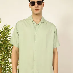 Thomas Scott Men Premium Cuban Collar Solid Oversized Casual Shirt image 1