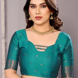 WOVENSTOCK Ethnic Motifs Zari Kanjeevaram Saree With Blouse Piece image 4