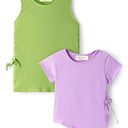 ARIAS By LARA DUTTA Girls Pack Of 2 Ribbed Tie-Ups Round Neck Regular Top-picture-6