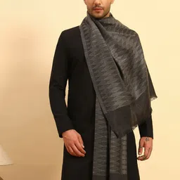 Pashmoda Men Woven Design Checked Stole with Fringed border-image-11