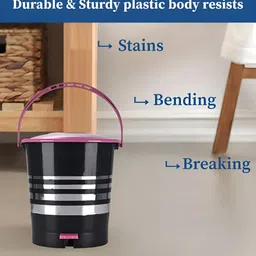 Aura Black & Pink Striped Pedal Dustbin With Handle - 10L image 5