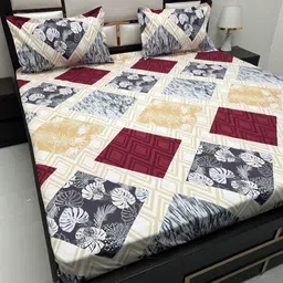 Pure Decor Red Geometric Printed 240 TC Pure Cotton Queen Bedsheet with 2 Pillow Covers-image-24