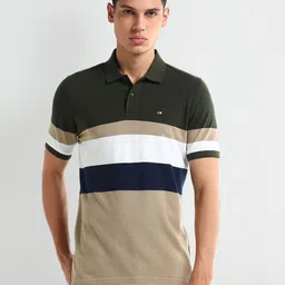 Arrow Men Colourblocked Polo Collar Cotton T-shirt image 1