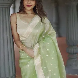 you shop we ship Woven Design Zari Linen Blend Handloom Saree-picture-11