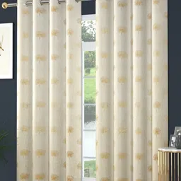 Kiara Creations Cream & Gold-Toned 2 Pieces Velvet Floral Room Darkening Long Door Curtain-picture-12