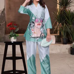 HERE&NOW Women Printed Silk Crepe Top with Trousers Kurta Sets-picture-27