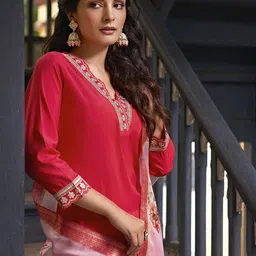 colors  of earth Colors of Earth Women Embroidered Regular Kurta with Trousers & With Dupatta image 2