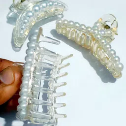 Nayakk Women Set of 3 Embellished Pearls Hair Clutchers Claw Clip image 3