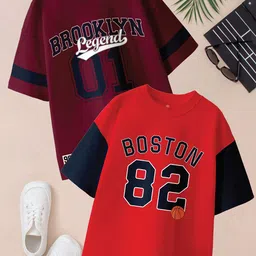 BAESD Boys Pack Of 2 Printed Drop-Shoulder Sleeves Oversized Pure Cotton T-shirts-picture-33