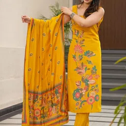 LIVIX Women Floral Printed Regular Chanderi Silk Kurta with Trousers & With Dupatta image 4