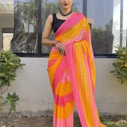 V3 FASHION STUDIO Leheriya Pure Chiffon Ready to Wear Jamdani Saree-picture-12