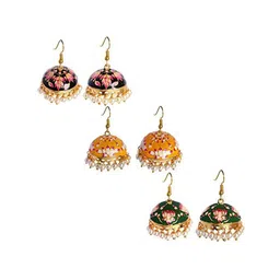 ADORN Set Of 3 Gold Plated Dome Shaped Jhumkas-picture-22