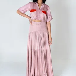 Neora  Shirt Collar Crop Shirt With Skirt Co-Ords-picture-13