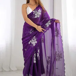KALINI Embellished Sequinned Satin Chanderi Saree-image-54