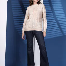 Juelle Women Self Design Mock Collar Long Sleeve Woollen Pullover image 3