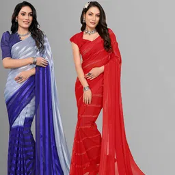 Moda Rapido Women Red Striped Satin Saree-picture-36