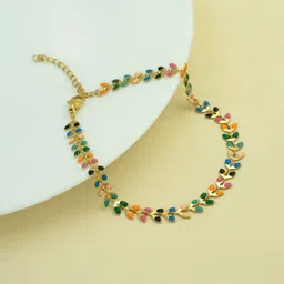 ARTKLIM Stainless Steel Gold-Plated Artificial Stones Studded Anti Tarnish Anklet-image-40