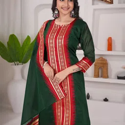 Vastukala Women Round Neck Cotton Kurta With Dupatta image 3